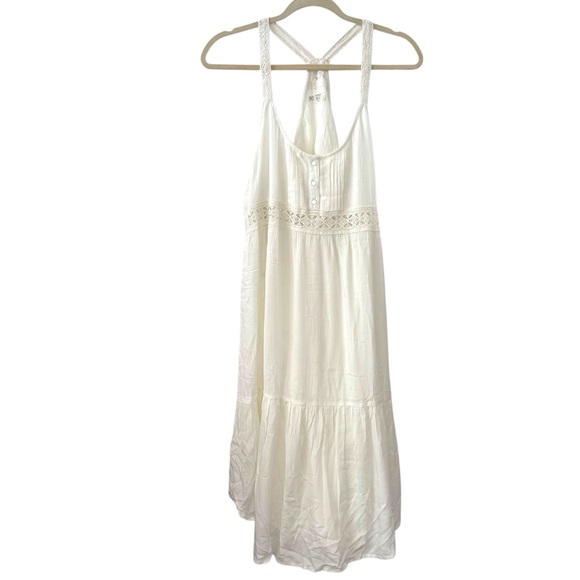NWT Volcom Large Cream White Crochet Lace Racerback Midi Dress Viscose Cotton - Picture 1 of 6